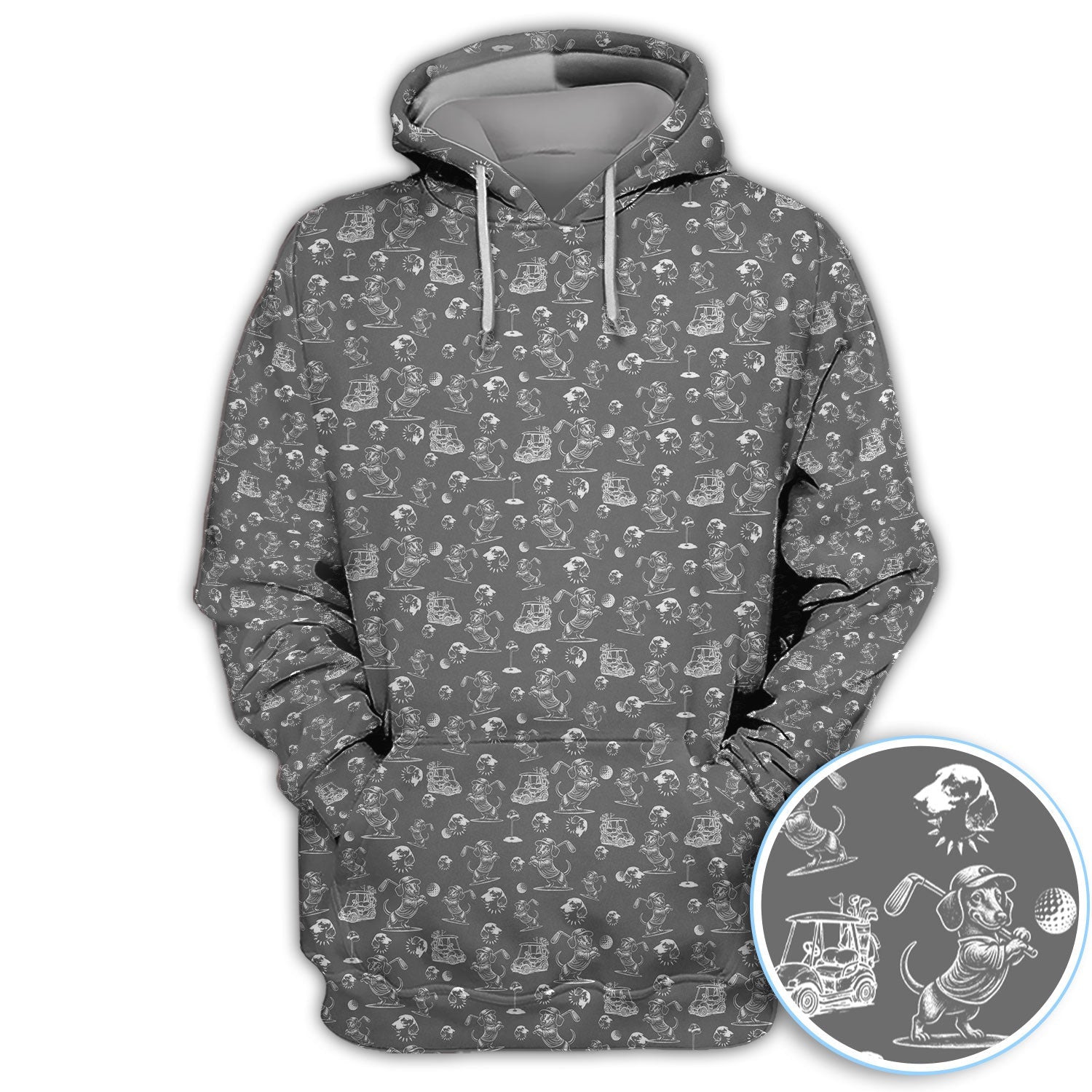 Funny Dachshund Pattern Golf Shirt For Men, Wiener Dog Golf Polos For Golfer, Dad Golf Gift