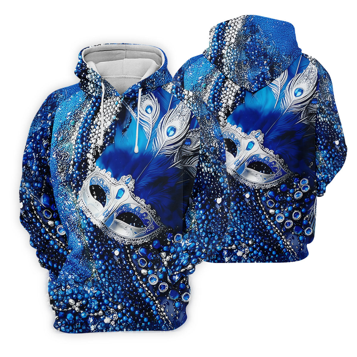 Mardi Gras Masquerade Mask Feather Beads Blue Golf Shirt, Women's Golf Tops, Ladies Golf Polos