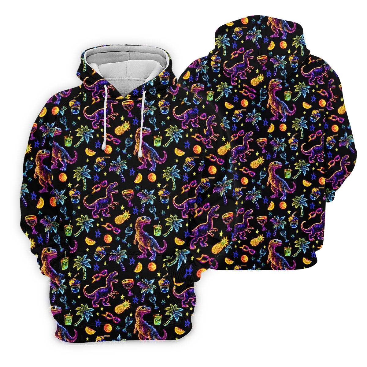 Neon Dinosaur Tropical Theme Hawaiian Golf Shirt, Golf Shirt For Women, Golfing Apparel