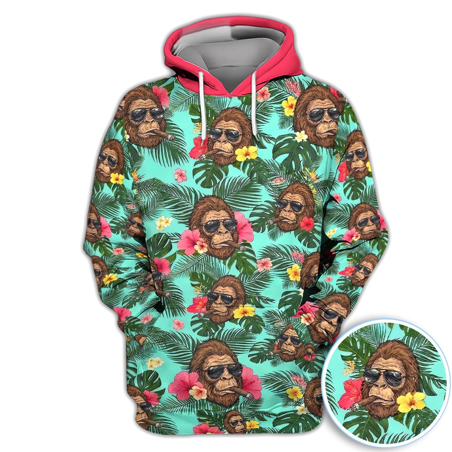 Funny Bigfoot Hawaiian Golf Polo Shirt, Smoking Sasquatch Tropical Aloha Shirt for Men