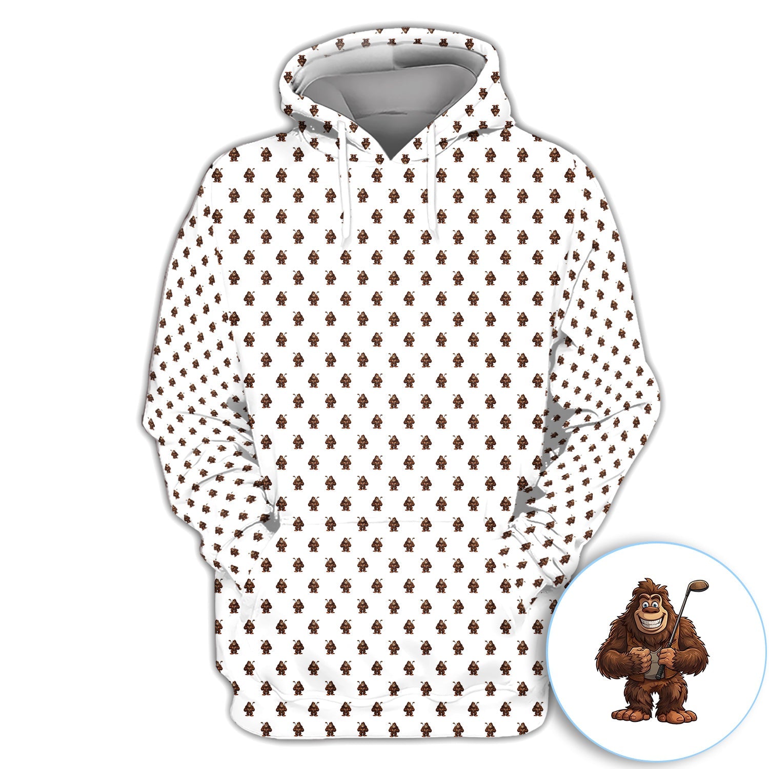 Funny Bigfoot Cartoon Pattern Golf Shirt, Cute Sasquatch Golfer Polo Shirt For Men, Golfer Gift