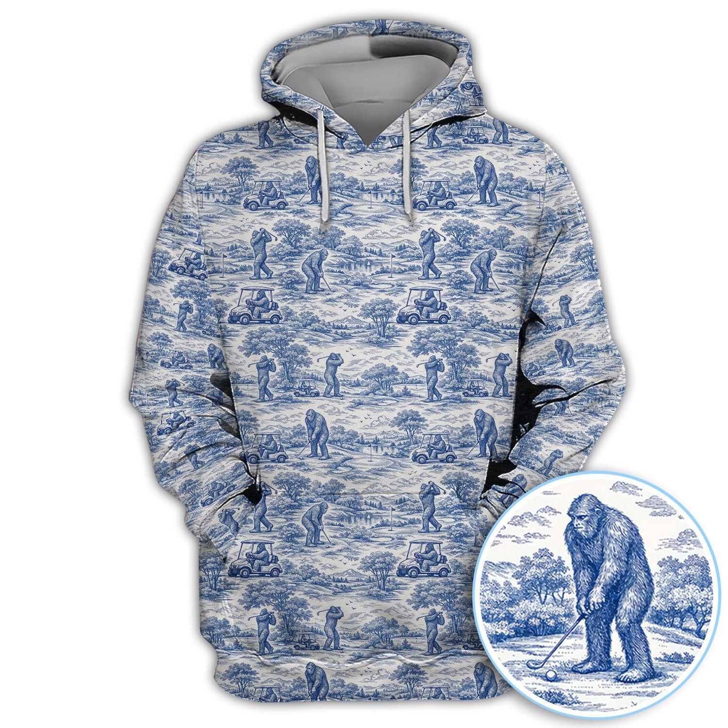 Crazy Bigfoot Pattern Golf Polos, Funny Sasquatch Golf Shirt For Men, Golf Gift For Golfer