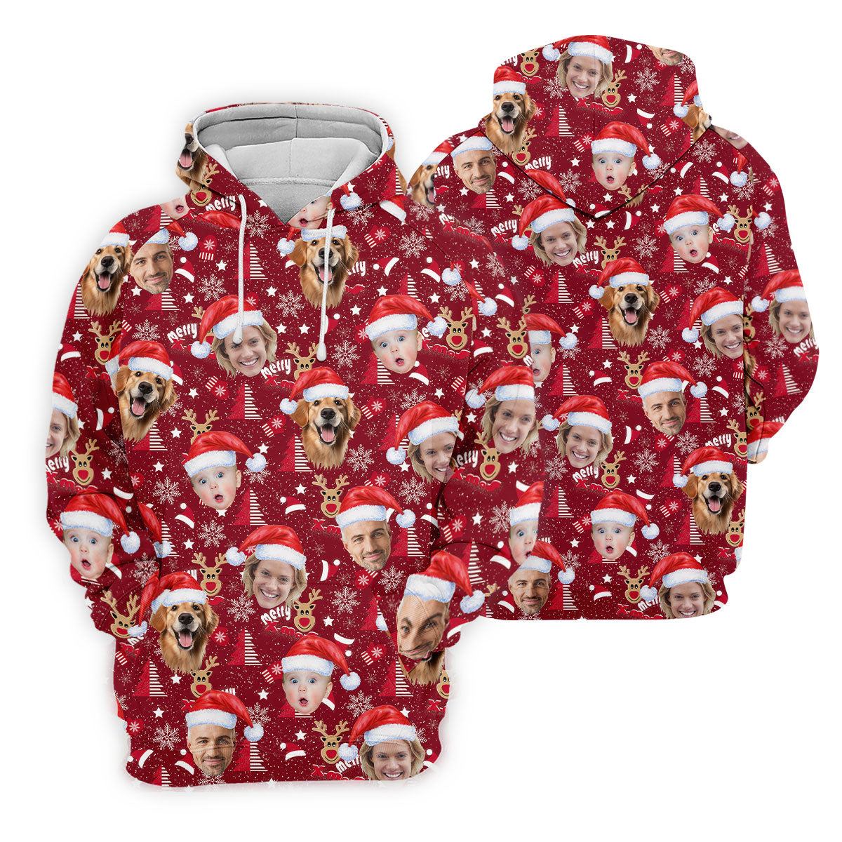 Custom Face Red Nose Reindeer Merry Xmas Red Golf Shirt, Christmas Golf Shirt, Women's Golf Tops