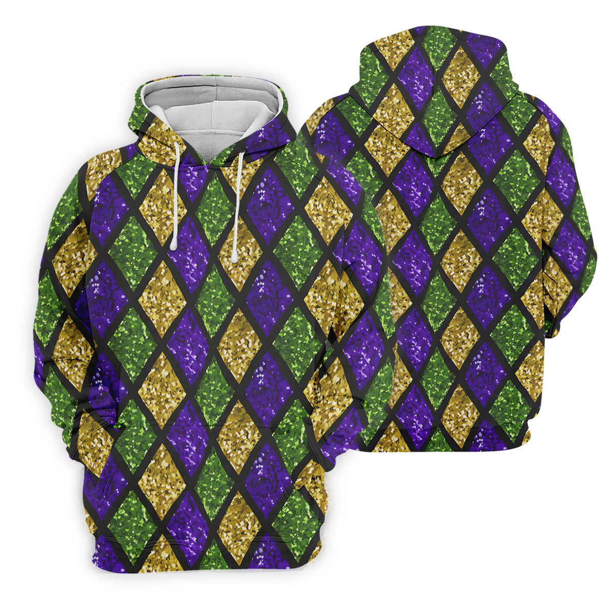 Green Purple Gold Argyle Pattern Sparkling Effect Mardi Gras Golf Shirt, Women's Golf Tops, Ladies Golf Shirts
