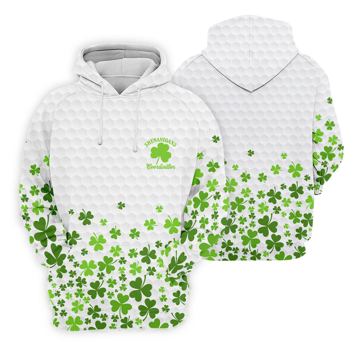 Shenanigans Coordinator Golf Ball Pattern St Patrick Day White Golf Shirt, Women's Golf Tops, Ladies Golf Polos