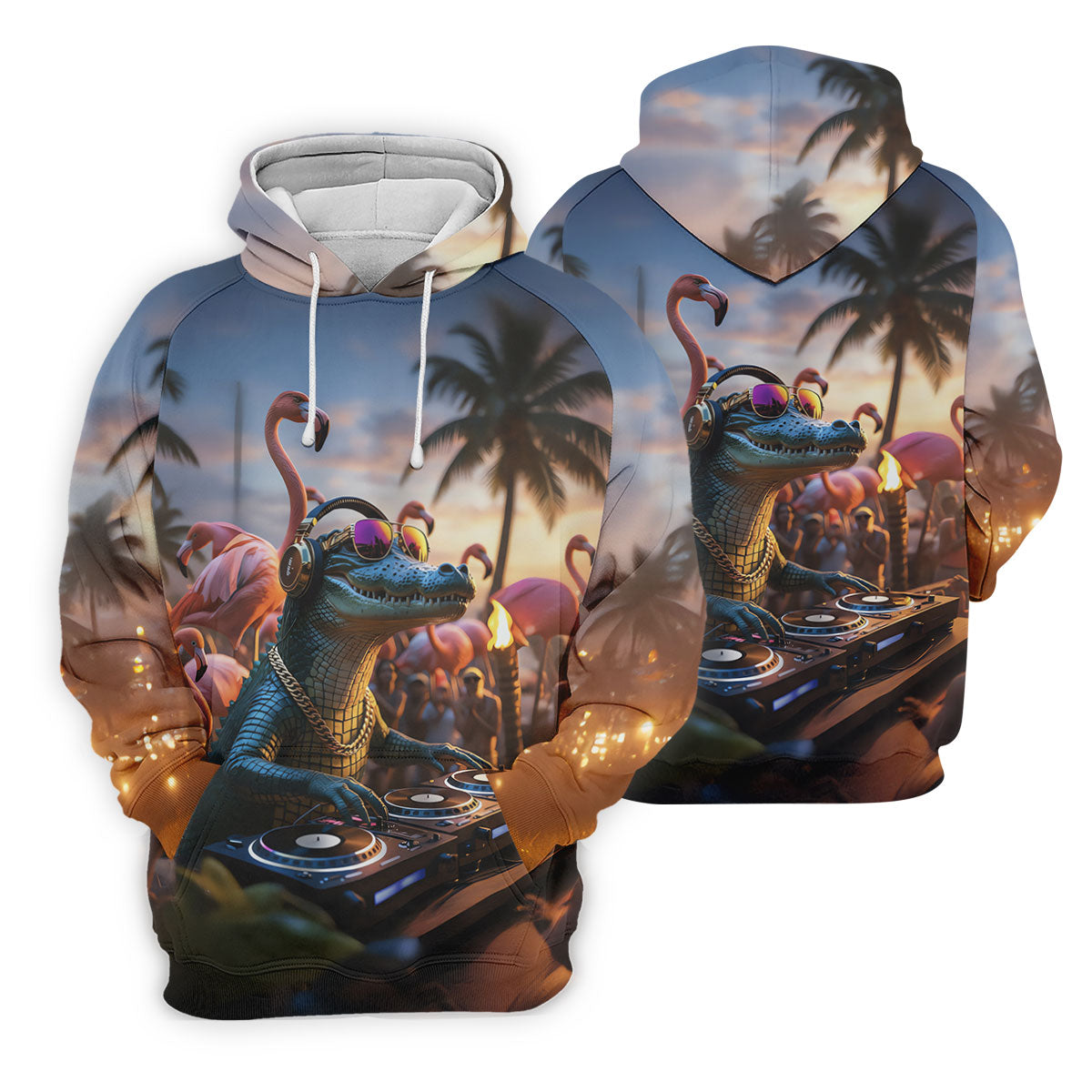 Funny Crocodile DJ Mardi Gras Festival Flamingo Golf Shirt, Women's Golf Tops, Ladies Golf Polos