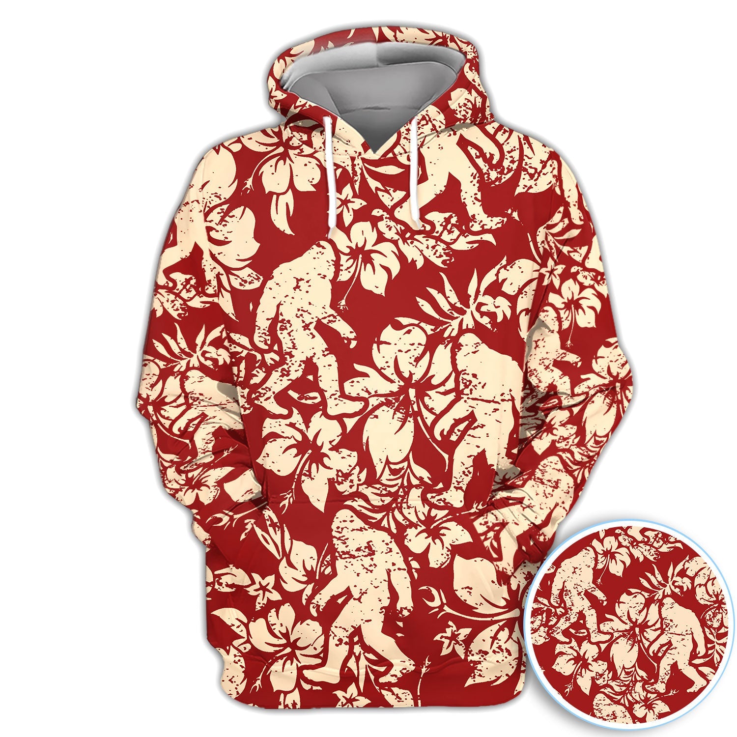 Red Bigfoot Hawaiian Polo Shirt For Men, Sasquatch Floral Aloha All Over Print, Tropical Casual Summer Golf Shirt