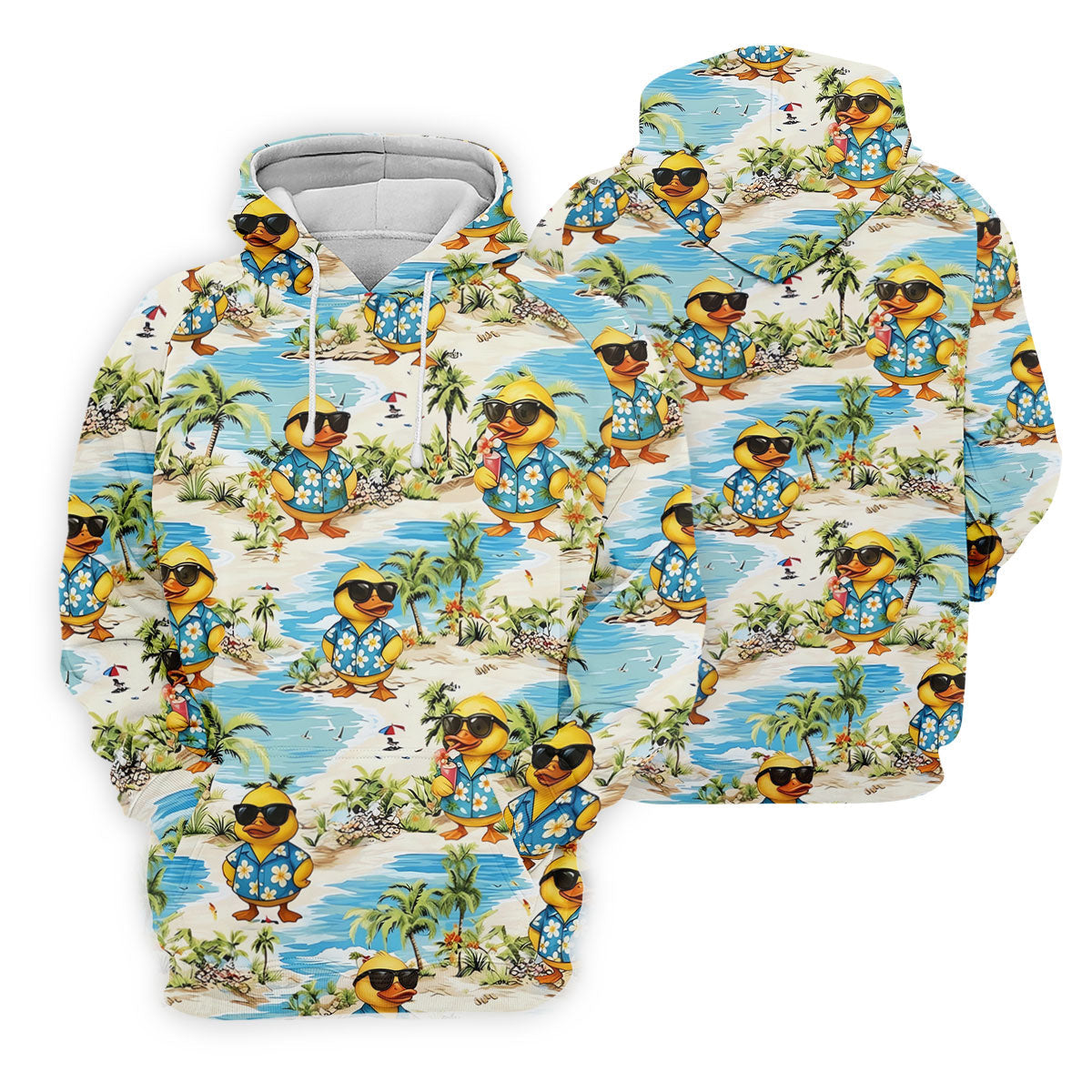 Cute Funny Duck Hawaiian Golf Shirt, Beach Theme Men's Golf Shirt, Polo Shirts For Men