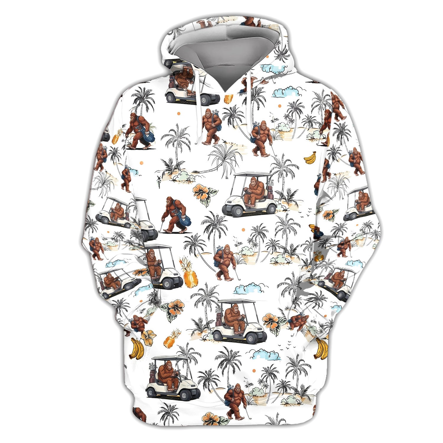 Funny Bigfoot Golf Pattern Shirt, Sasquatch Hawaiian Golf Polo For Men, Golfer Gift
