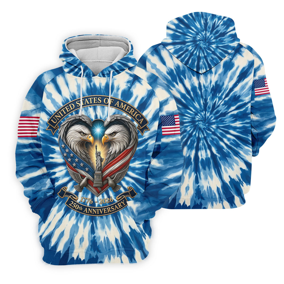 USA 250th Anniversary Tie Dye Print Bald Eagle Golf Shirt, Patriotic 4th Of July Golf Shirt For Women