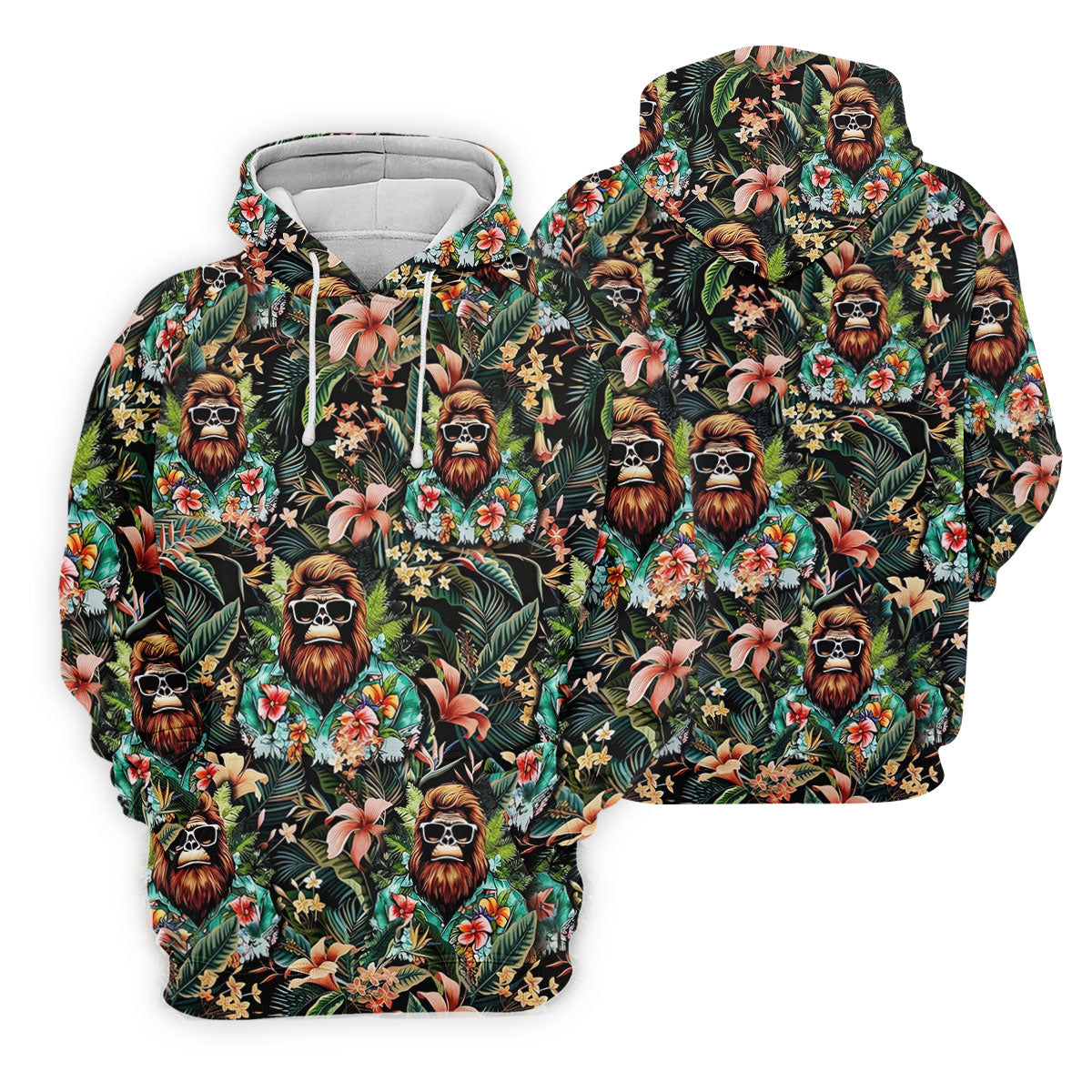 Bigfoot Hawaiian Tropical Golf Shirt, Funny Sasquatch Golf Shirts For Men