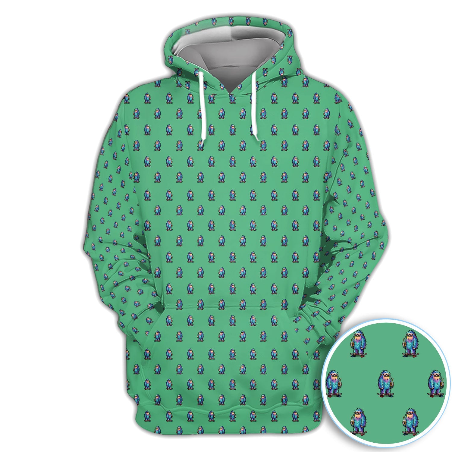 Funny Yeti Pattern Golf Polos, Bigfoot Coffee Skateboard Golf Shirt, Crazy Golf Shirts For Men