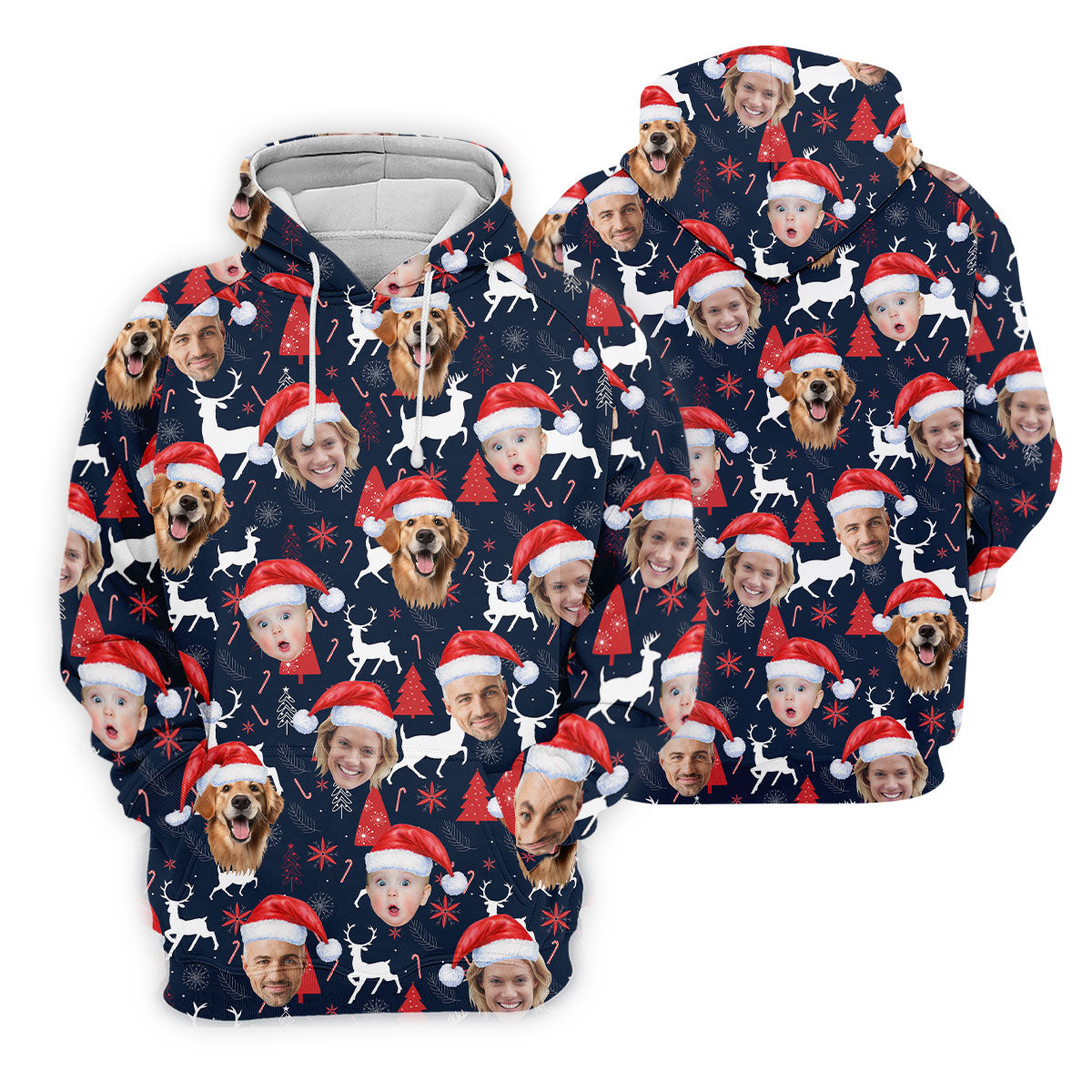 Custom Face Red And Navy Seamless Pattern Christmas Golf Shirt, Ladies Golf Shirts, Golf Gifts For Women