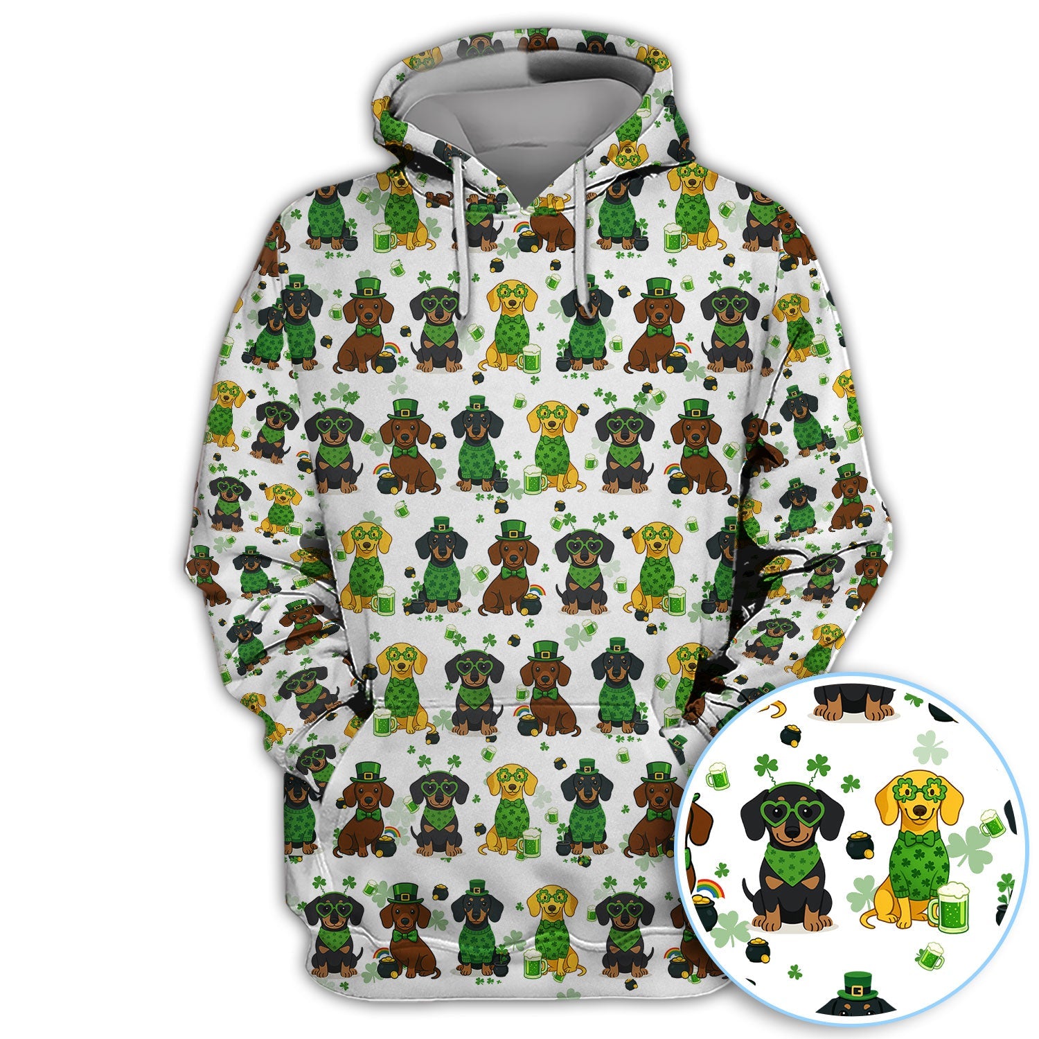 St. Patrick’s Day Dachshund Dog Pattern Golf Shirt, Funny Shamrock Dog Golf Polos For Men, Golf Gift For Golfer