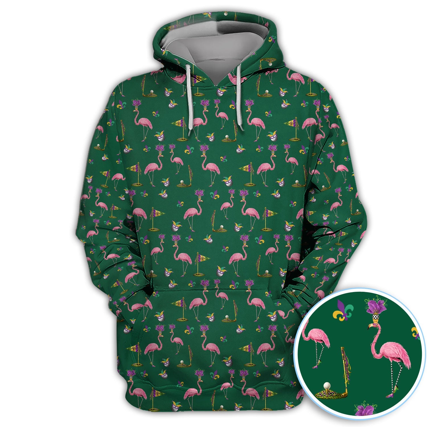 Flamingo Mardi Gras Golf Polos For Golfer, Funny Holiday Pattern Golf Shirt, Golf Gift For Men