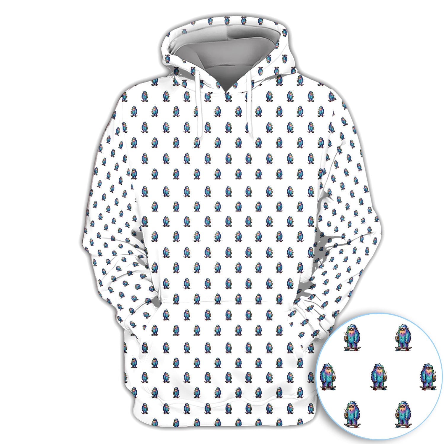 Funny Yeti Pattern Golf Polos, Bigfoot Coffee Skateboard Golf Shirt, Crazy Golf Shirts For Men