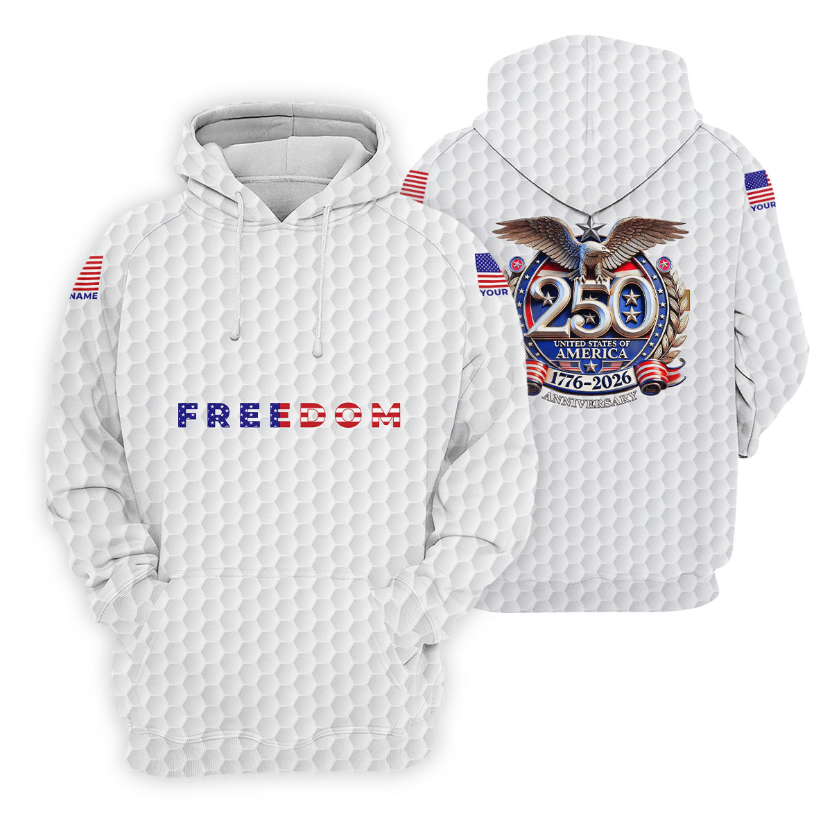 Freedom American Bald Eagle 250th Anniversary White Golf Shirt, Patriotic 4th Of July Golf Shirts For Men