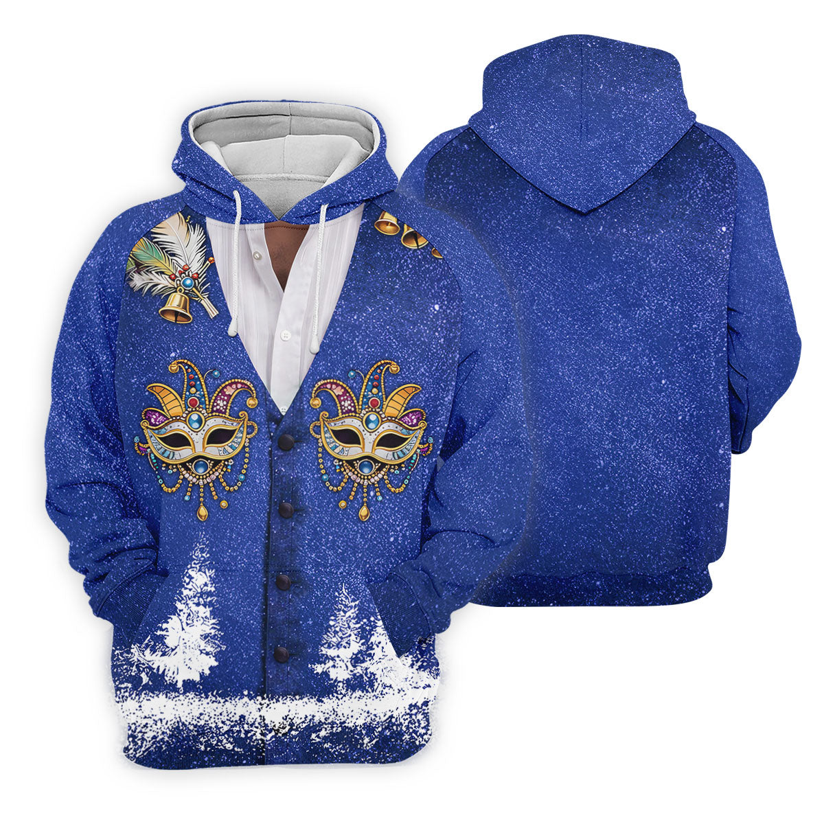 Masquerade Mask Feather Mardi Gras Glitter Print Blue Golf Shirt, Women's Golf Tops, Ladies Golf Shirts
