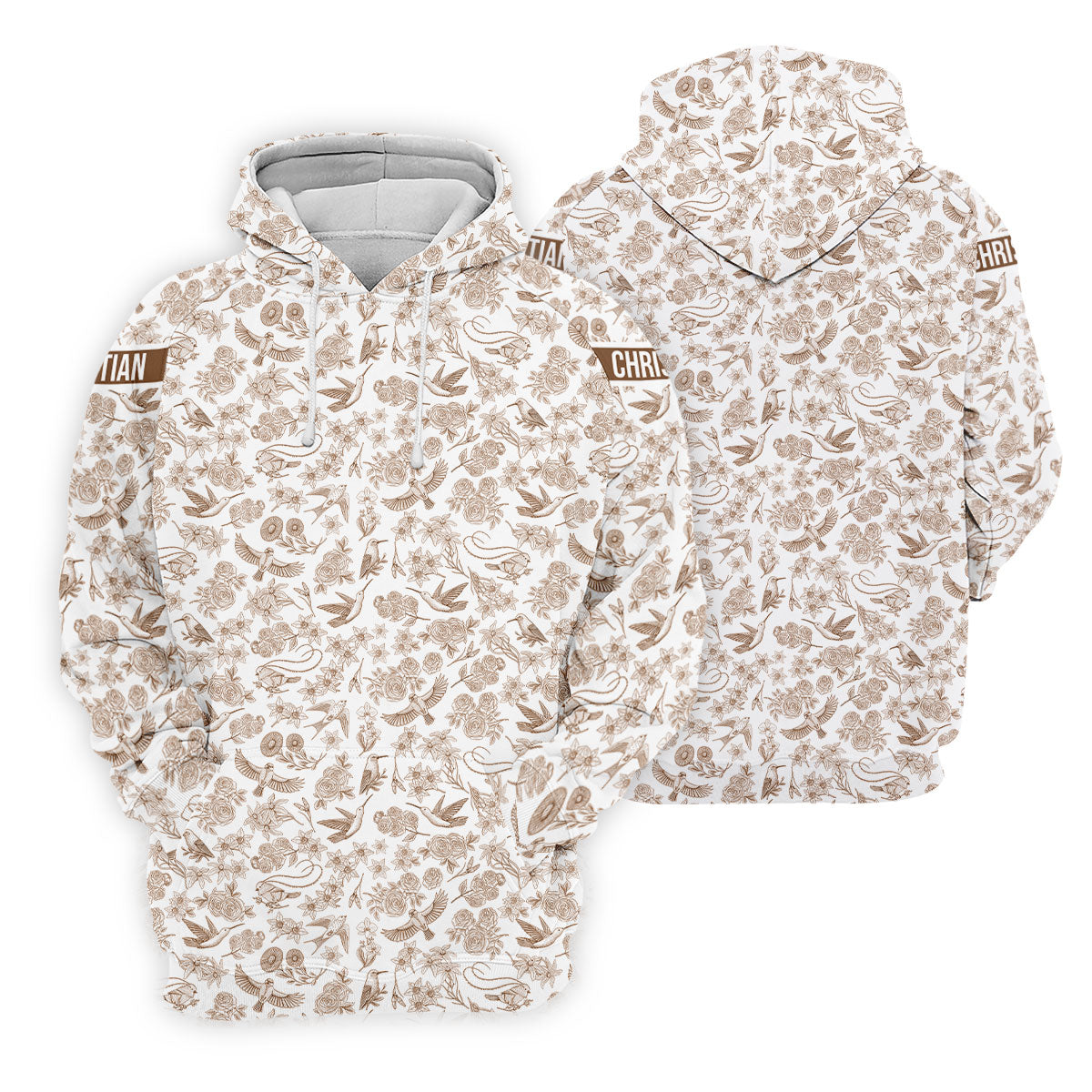 Custom Name Toile de Jouy Birds And Flowers Brown Golf Shirt, Women Golf Top, Ladies Golf Polos
