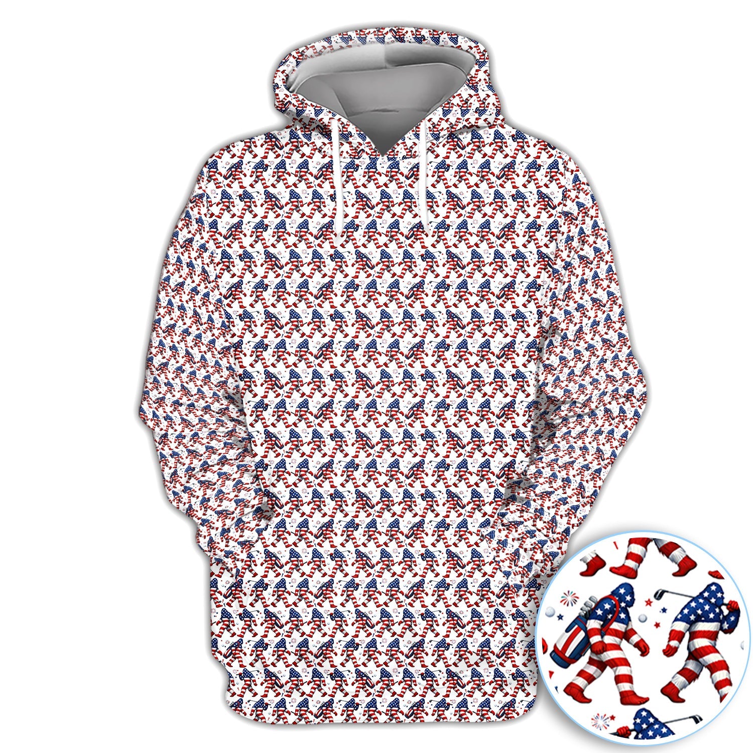 Patriotic Bigfoot Golf Pattern Shirt, American Flag Sasquatch Golf Shirt For Men, 4th Of July Gift