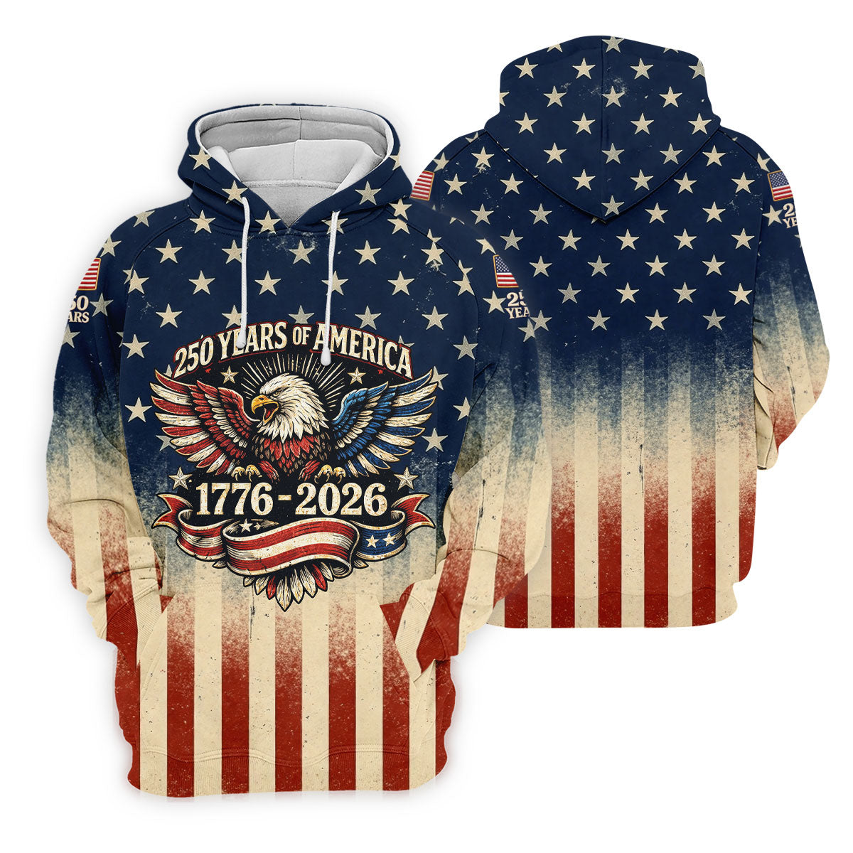250 Years Bald Eagle US Flag Retro Golf Shirt, Patriotic 4th Of July Golf Shirts For Men