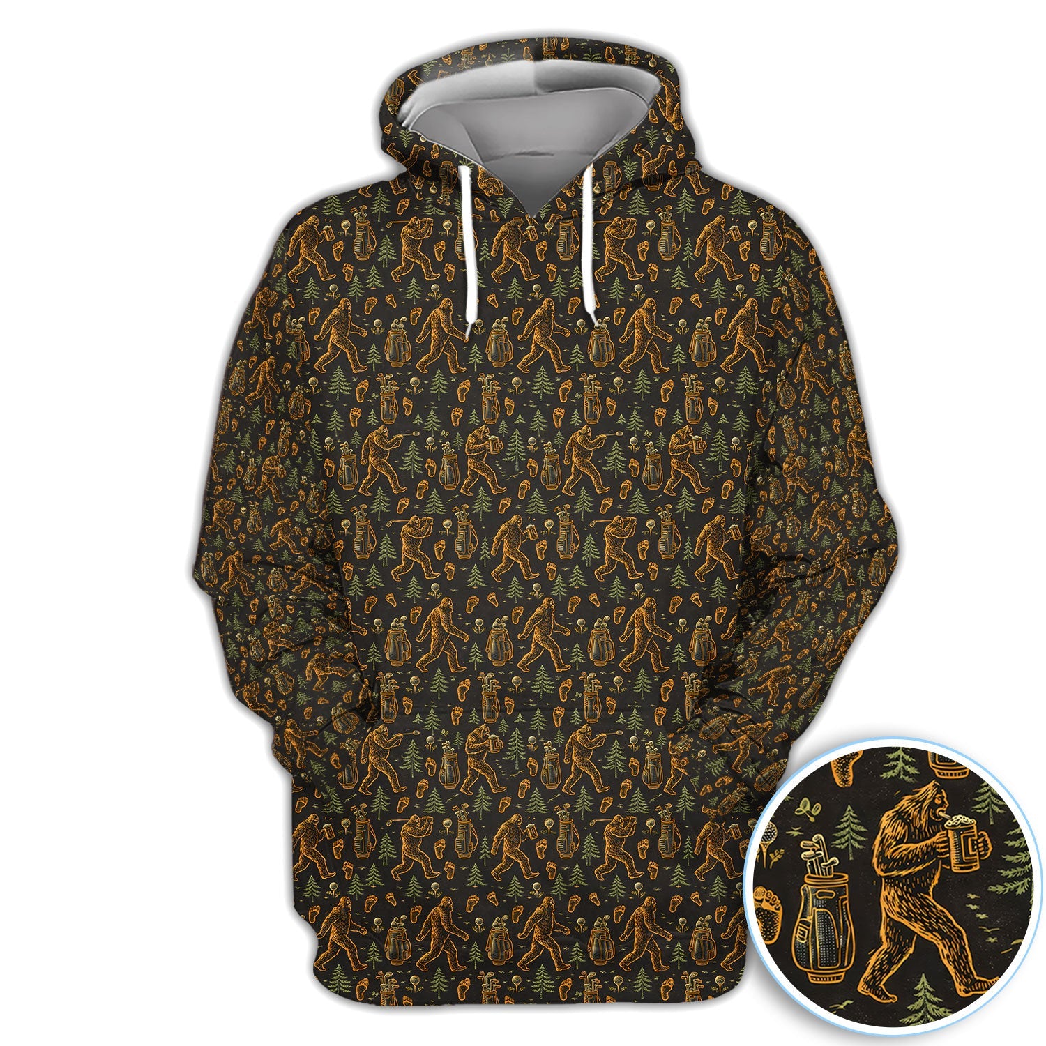 Bigfoot Beer Forest Pattern Golf Shirt, Sasquatch Drinking Golf Shirt For Men, Golfer Gift