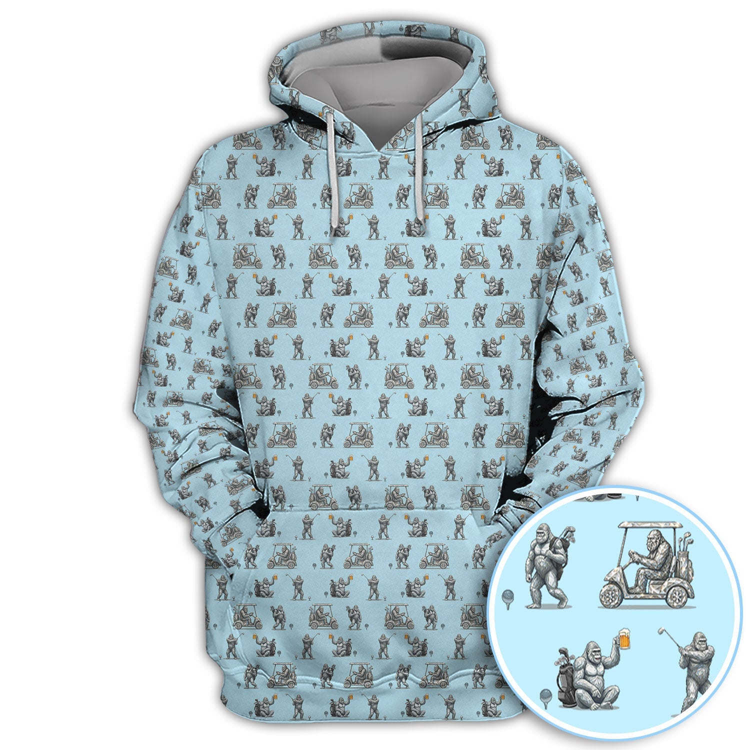 Funny Bigfoot Pattern Golf Shirt, Squatch Bigfoot Golf Polos, Crazy Golf Gift For Men