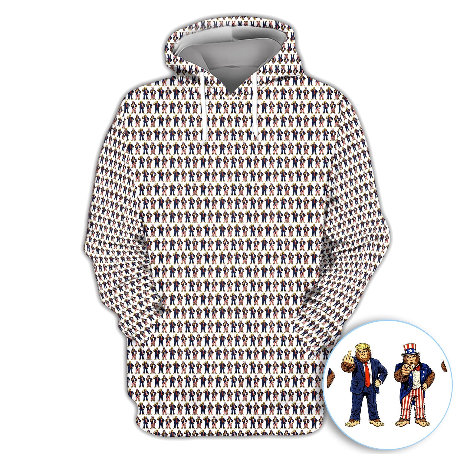Funny Patriotic Bigfoot Polo Shirt, Trump & Uncle Sam Sasquatch Pattern Shirt, 4th of July Golf Gift For Men