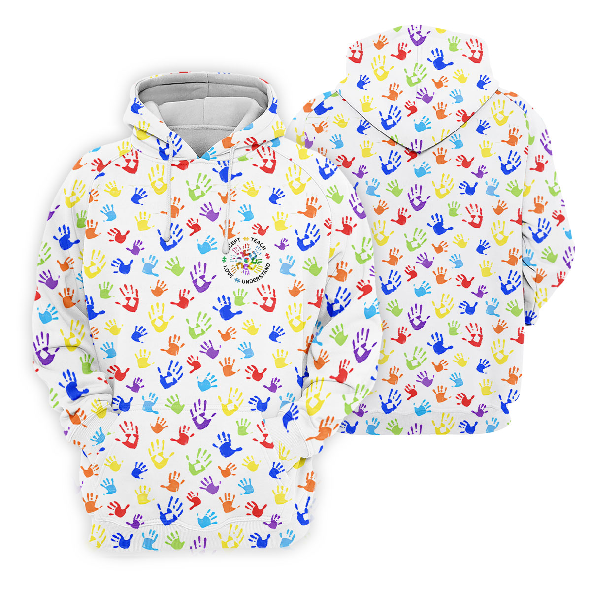 Accept Teach Understand Love Autism Awareness Colorful Handprint White Golf Shirt, Women's Golf Tops