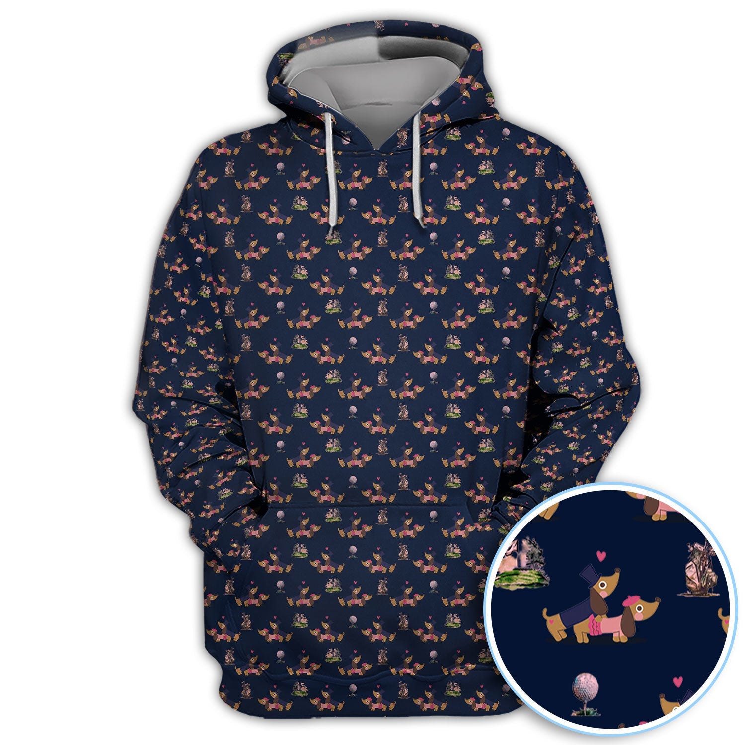 Dachshund Love Pattern Golf Shirt, Wiener Dog Golf Polos, Golf Gift For Golfer
