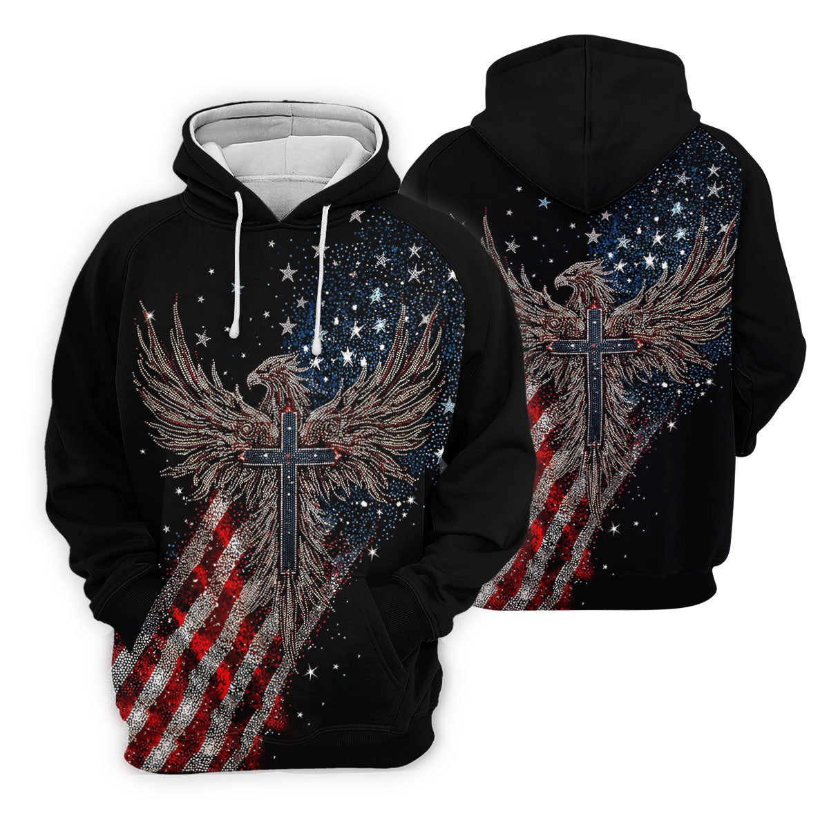 Faith Cross Patriotic Eagle Rhinestones Pattern 4th Of July Golf Shirt, 250 Years Golf Shirts For Men