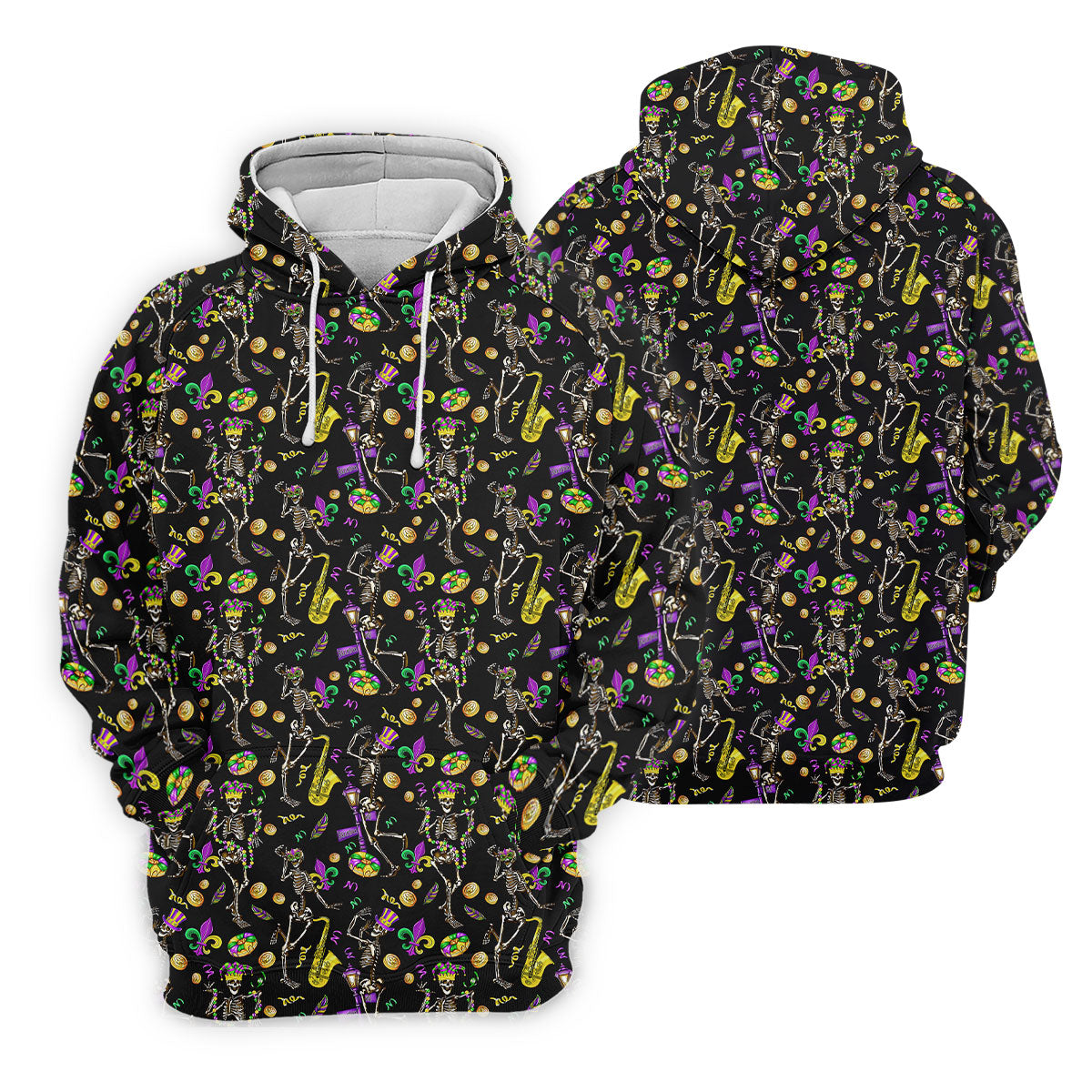 Dancing Skeleton Mardi Gras Fleur De Lis Black Golf Shirt, Women's Golf Tops, Ladies Golf Polos