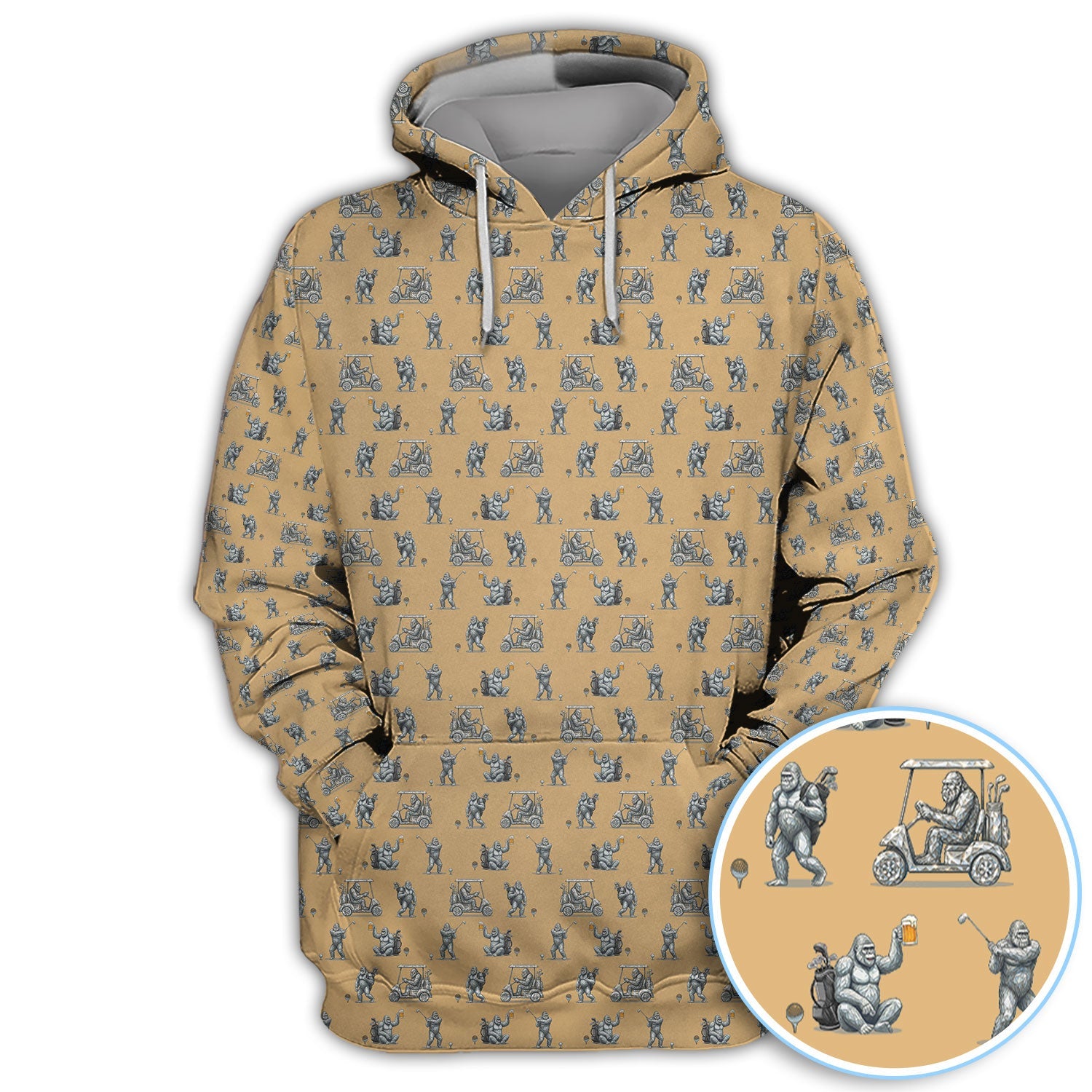 Funny Bigfoot Pattern Golf Shirt, Squatch Bigfoot Golf Polos, Crazy Golf Gift For Men