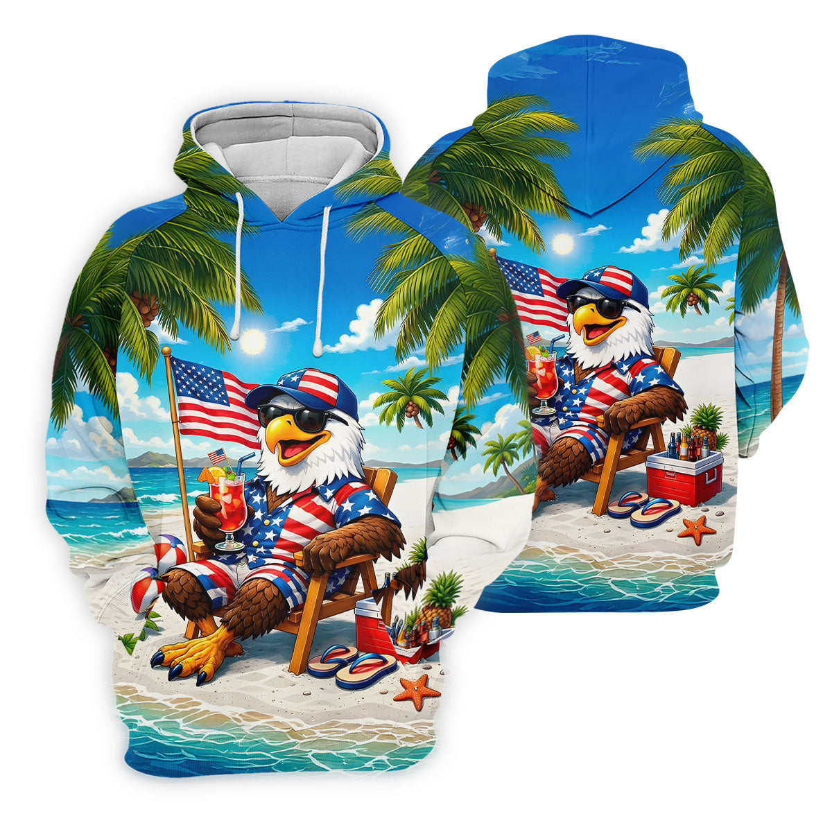 Funny Bald Eagle US Flag Pattern Hawaiian Golf Shirt, 250 Years Patriotic 4th Of July Golf Shirt For Women
