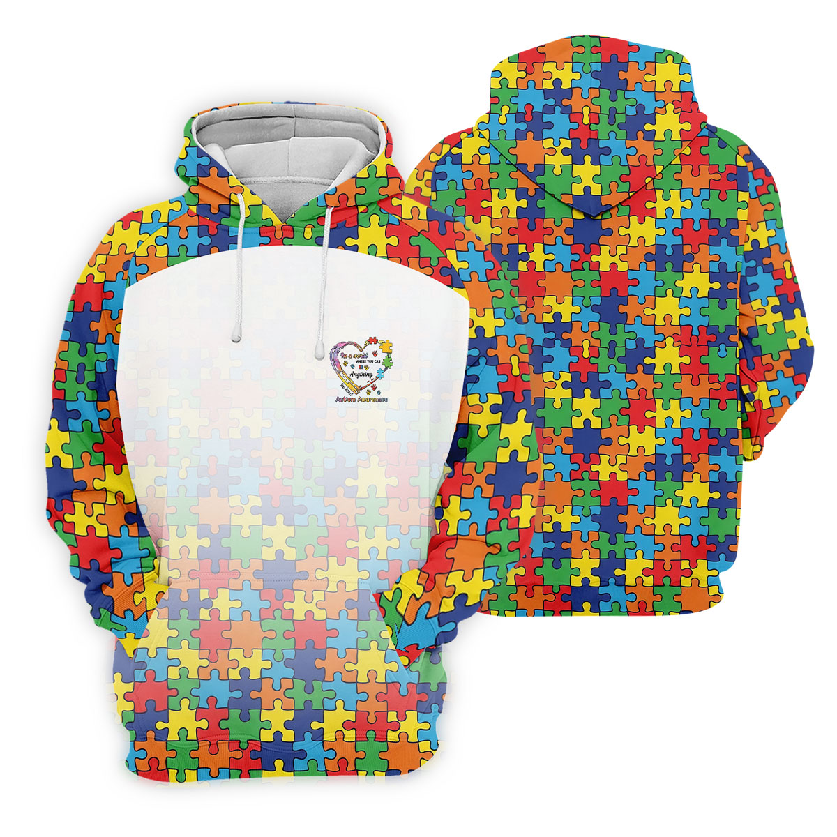 In A World Where You Can Be Anything Be Kind Autism Awareness Puzzle Pattern White Fade Golf Shirts For Men