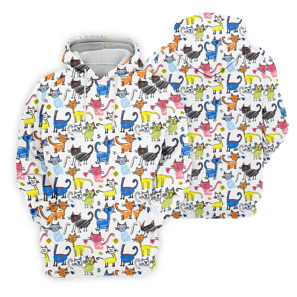 Cartoon Cat Golf Shirt, Colorful Doodle Cat Pattern, Polo Shirts For Men