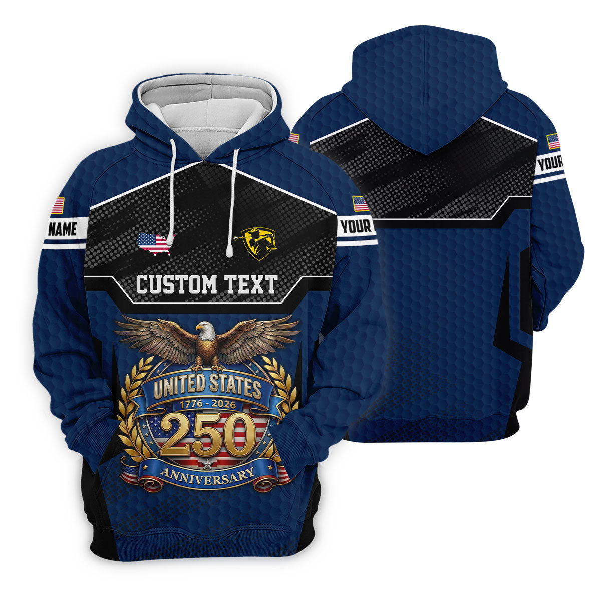 US 250 Anniversary Patriotic 4th Of July Navy Golf Shirt, Polo Shirts For Men, Golf Shirts For Men