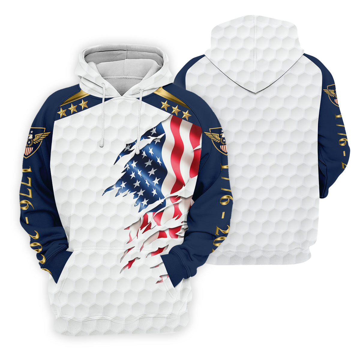 Rugged American Flag With Golf Ball Pattern 4th Of July Women Golf Top, 250th Anniversary Patriotic Golf Shirt