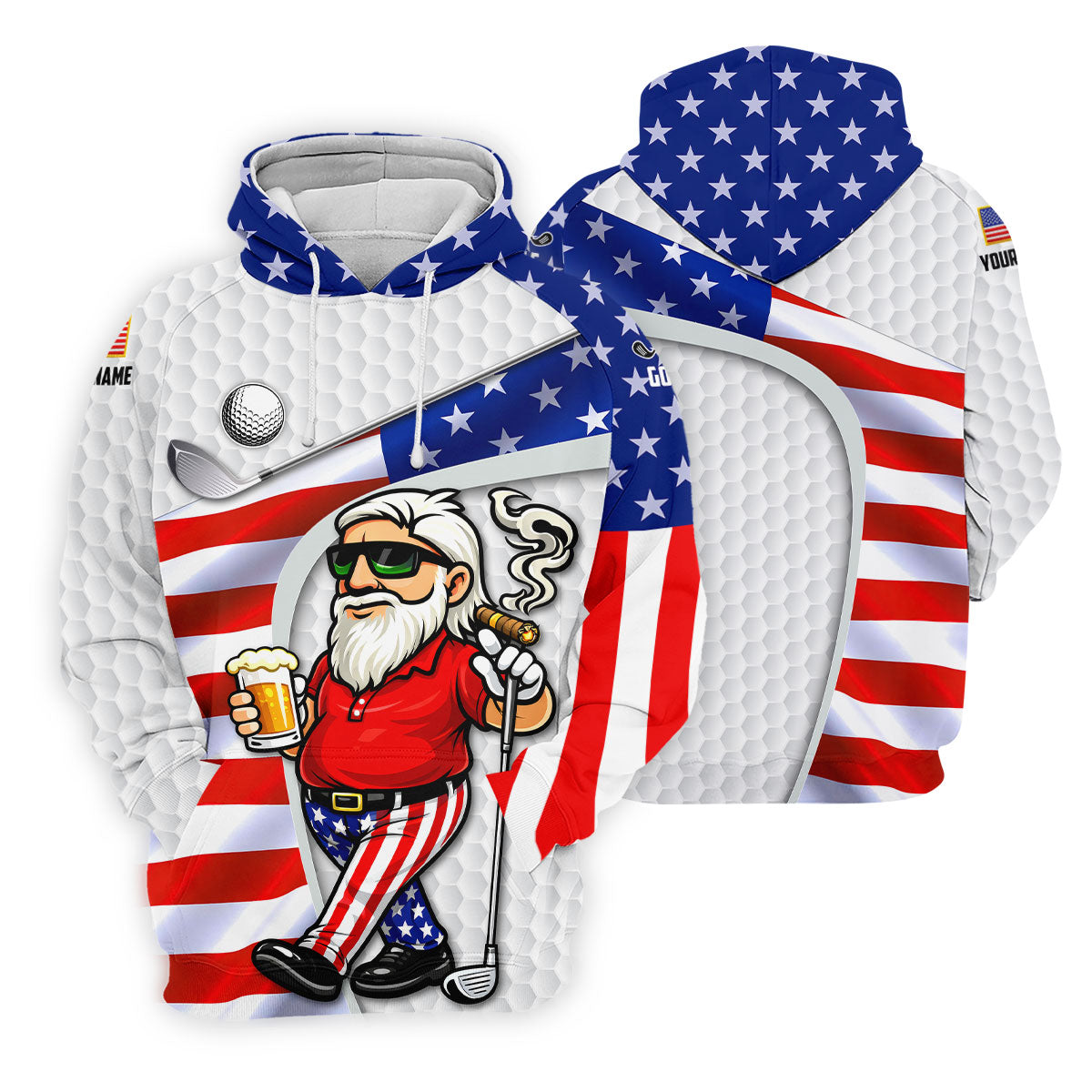 Golf And Beer Patriotic Man Golf Ball Pattern 4th Of July White Golf Shirt, 250th Anniversary Women's Golf Tops