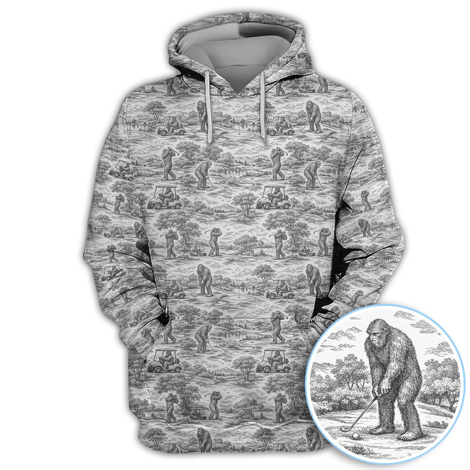 Crazy Bigfoot Pattern Golf Polos, Funny Sasquatch Golf Shirt For Men, Golf Gift For Golfer