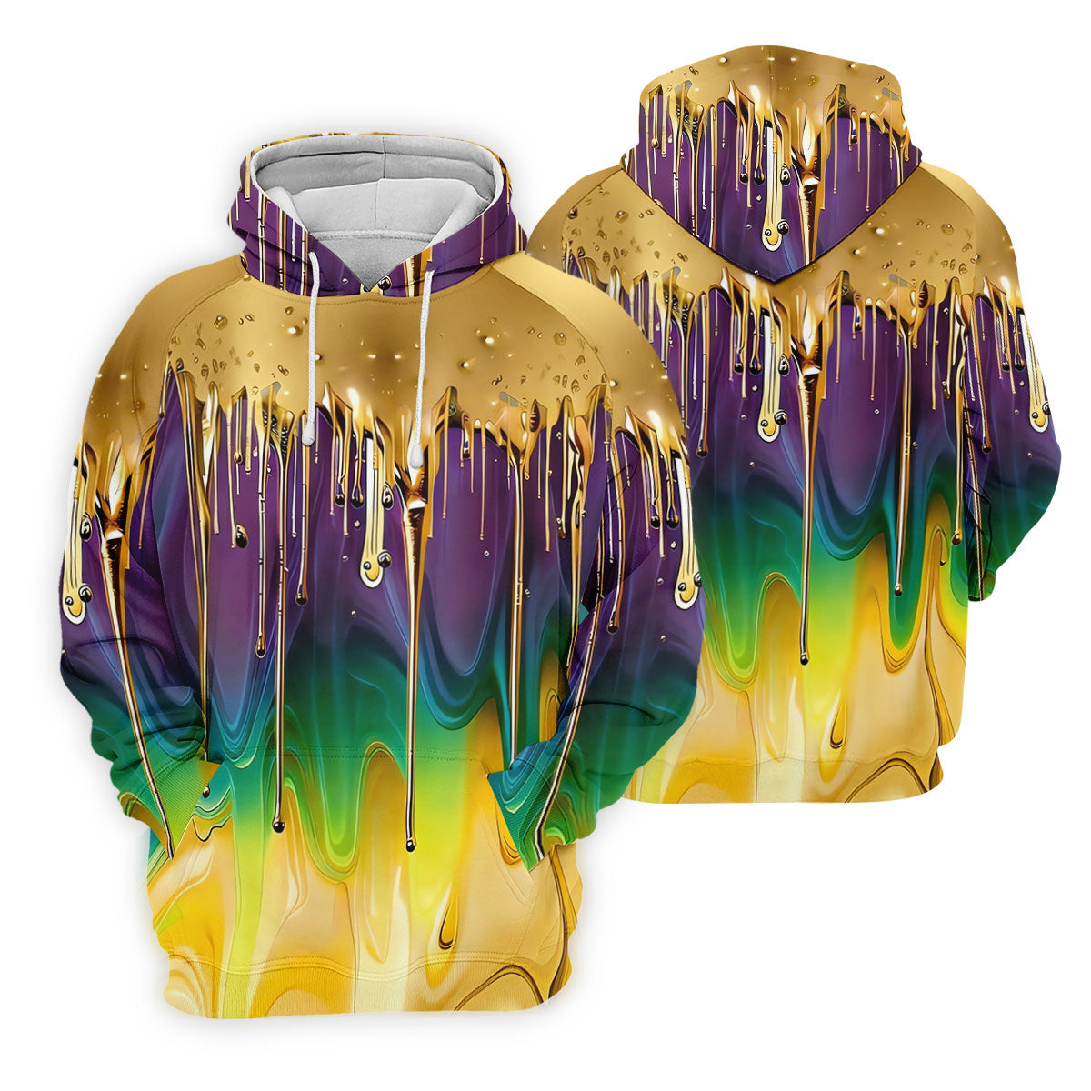 Purple Green Gold Dripping Effect Mardi Gras Golf Shirt, Women's Golf Shirts, Ladies Golf Polos
