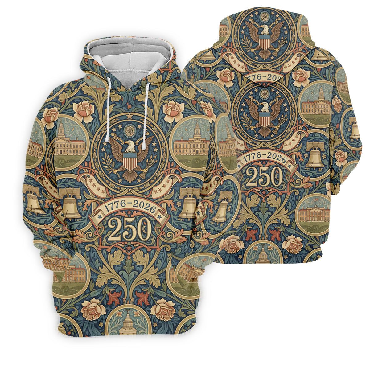 250th Anniversary Semiquincentennial American Landmarks Floral Golf Shirt, Golf Shirt For Women, Patriotic Golf Shirt