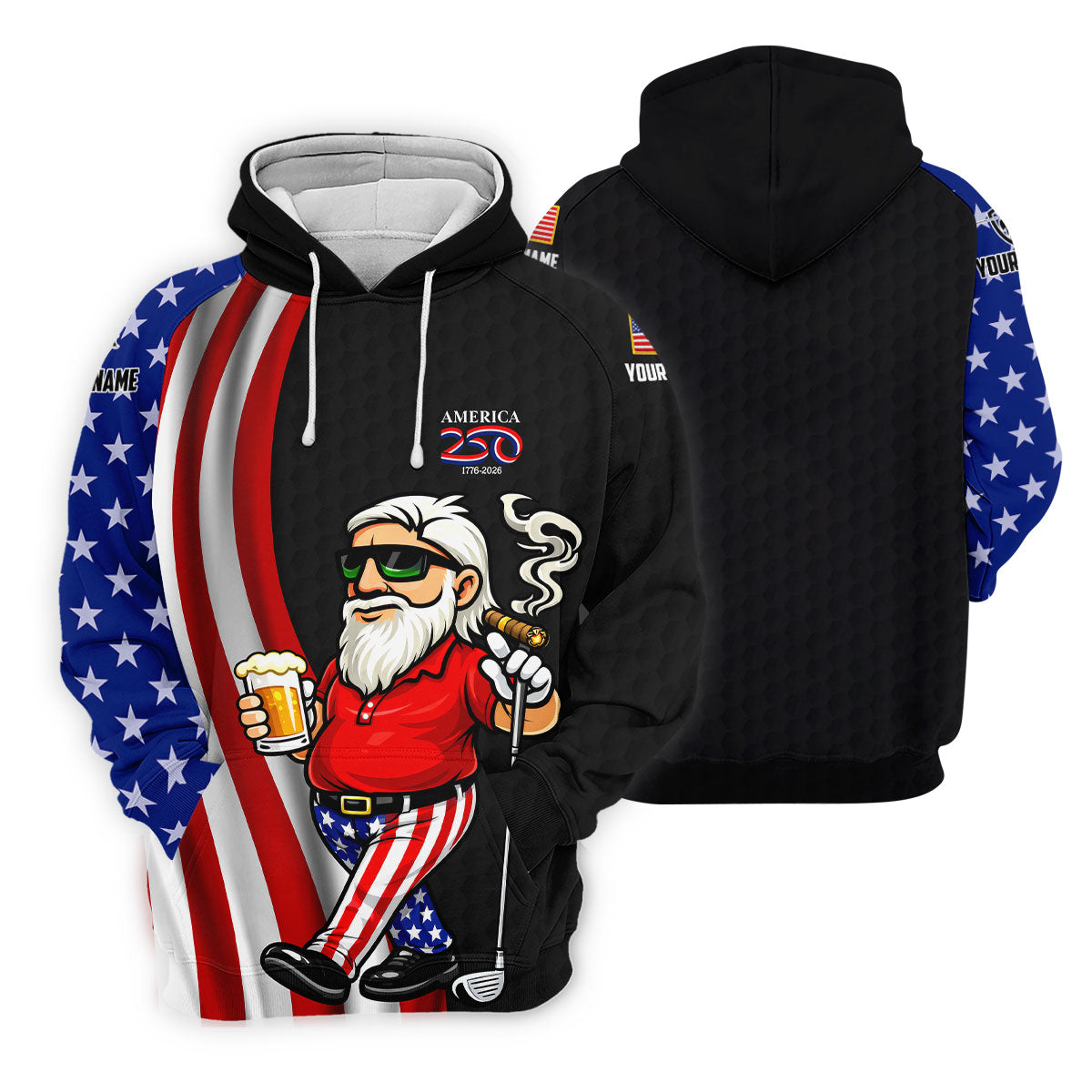 America 250 Patriotic Man 4th Of July Black Golf Shirt, Golf And Beer Women's Golf Tops