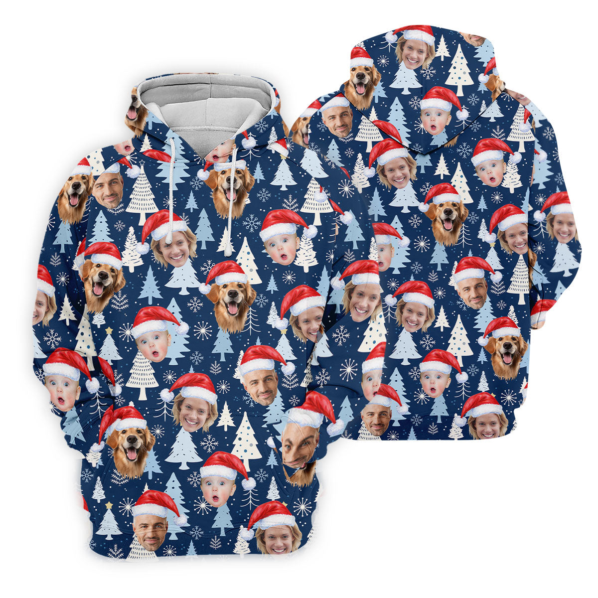 Custom Face Pine Tree Pattern White And Navy Christmas Golf Shirt, Ladies Golf Shirts, Golf Gifts For Women