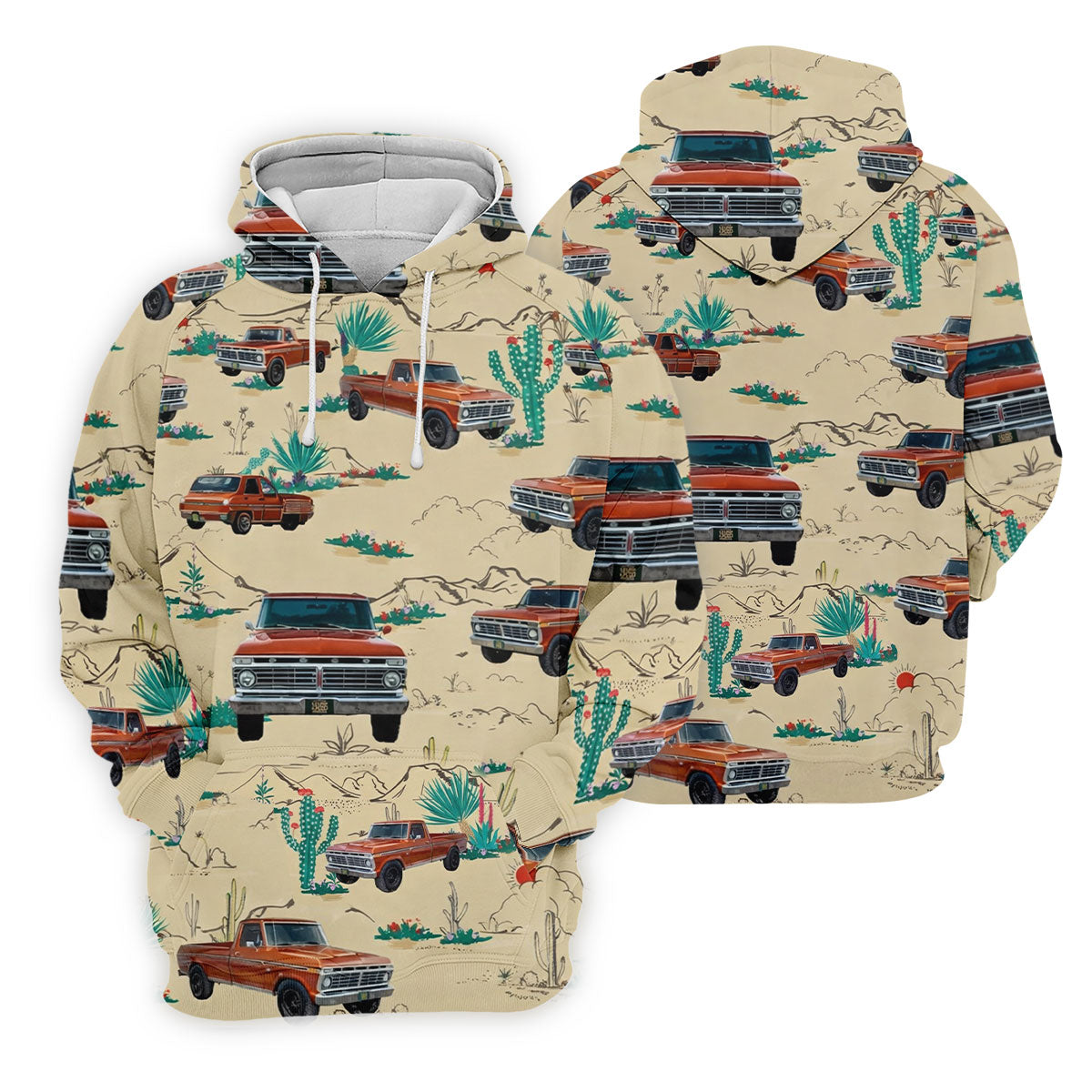 Personalized Pickup Truck Golf Shirt, Southwestern Desert Cactus Pattern, Golf Shirt For Women