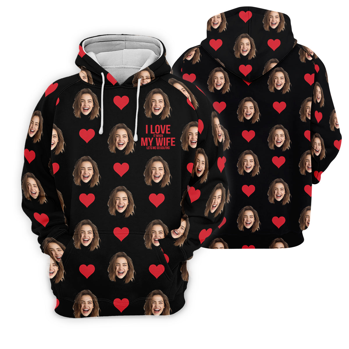I Love My Wife Custom Photo Black Golf Shirt, Valentines Golf Gift, Women Golf Top, Ladies Golf Polos