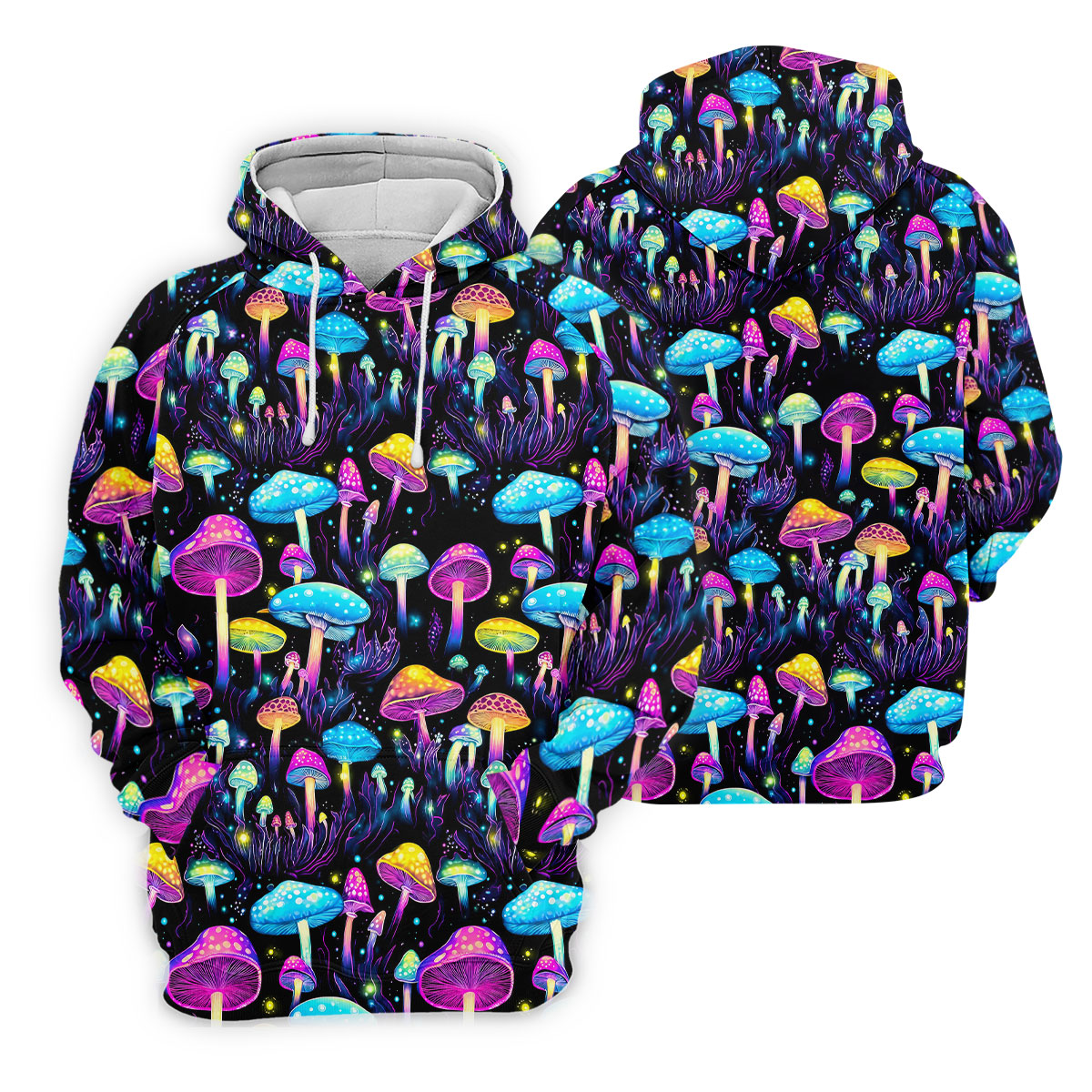 Colorful Neon Mushroom Fantasy Forest Golf Shirt, Mens Golf Polo, Golf Apparel For Men, Printed Golf Shirts