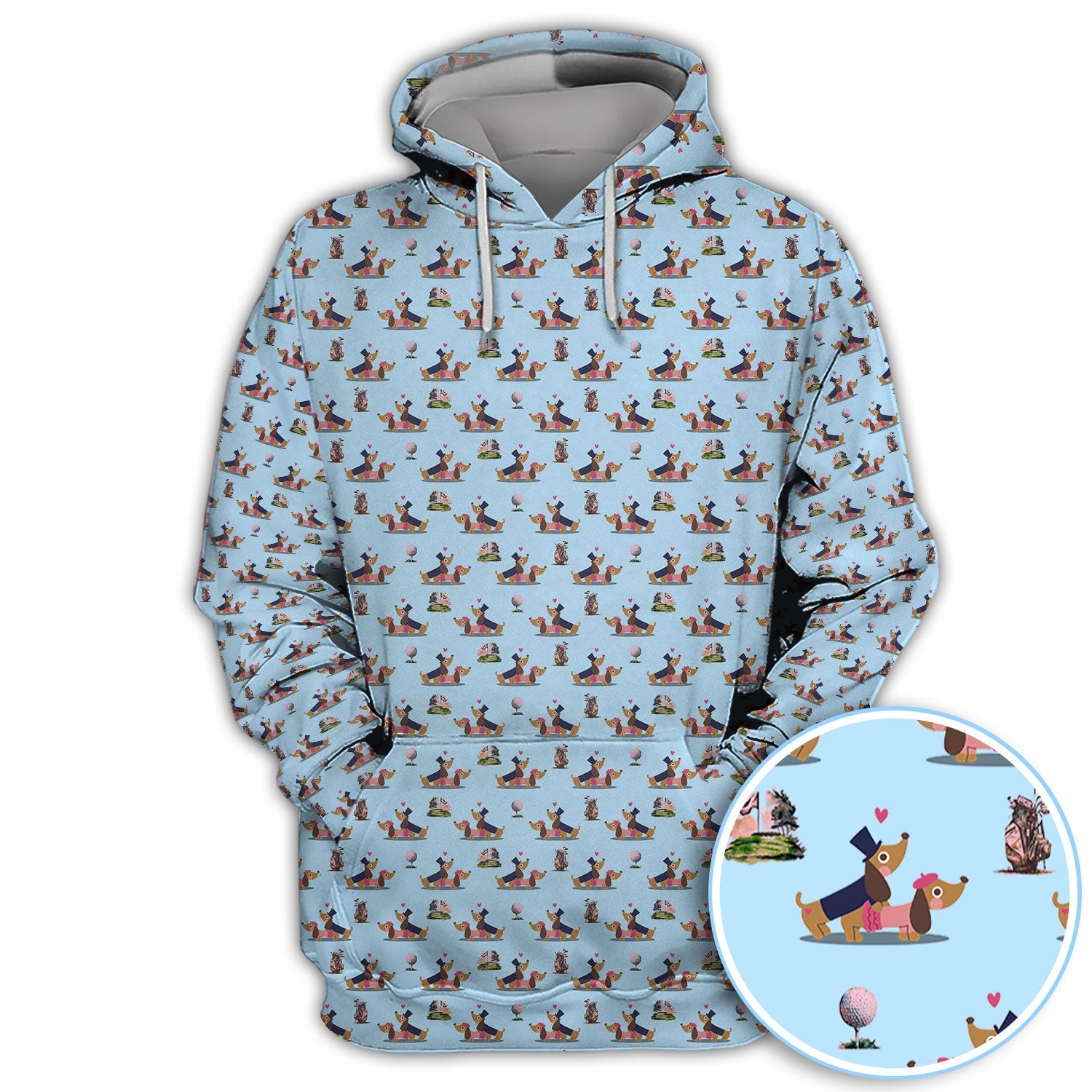 Dachshund Love Pattern Golf Shirt, Wiener Dog Golf Polos, Golf Gift For Golfer
