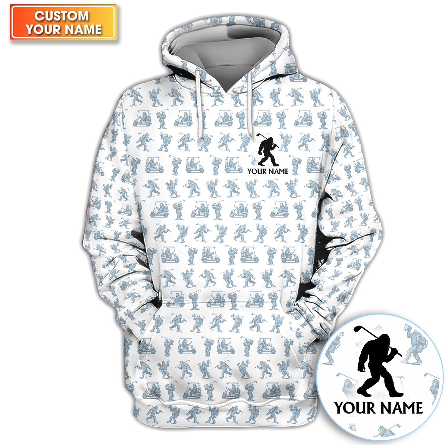 Personalized Bigfoot Golf Cart Pattern Polo Shirt, Funny Golf Shirt For Men, Golf Gift For Golfer