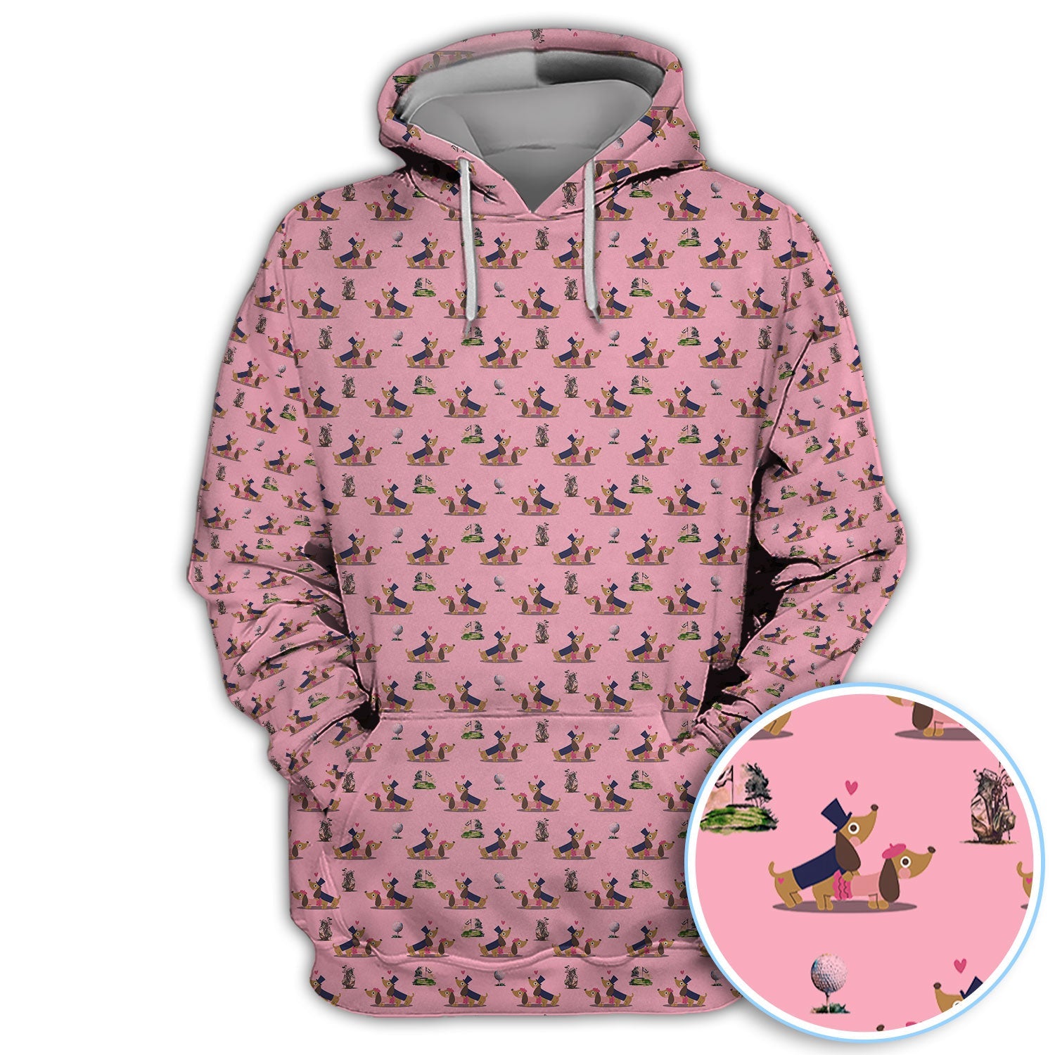 Dachshund Love Pattern Golf Shirt, Wiener Dog Golf Polos, Golf Gift For Golfer